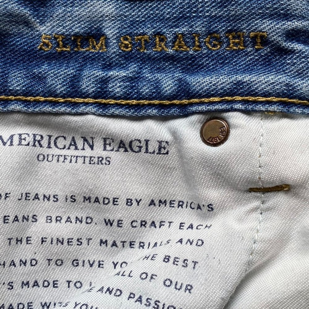 American Eagle Outfitter Mens Slim Straight Destroyed Zip Fly Jeans Sz 33/30 - Picture 8 of 11